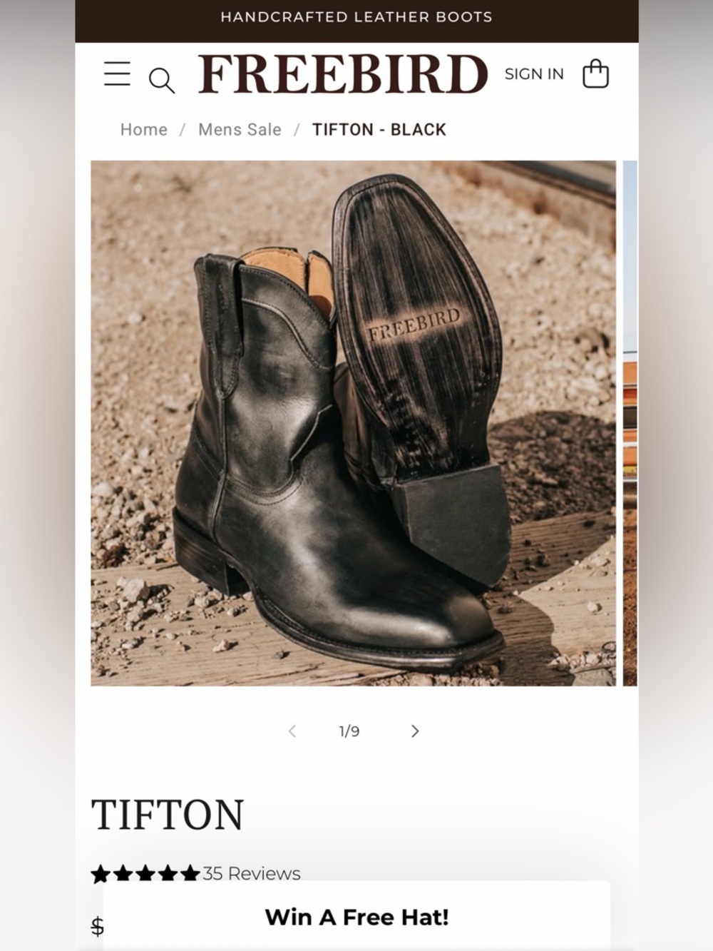 Freebird Tifton Black Leather Western Boots